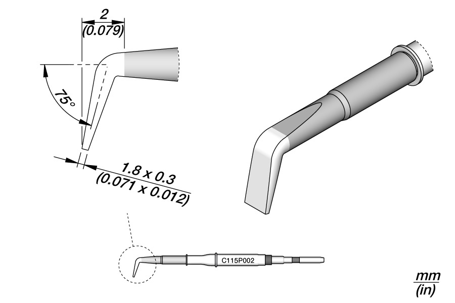 C115P002 - Chisel Bent Cartridge 1.8 x 0.3